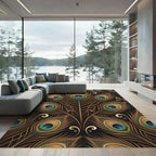 Golden Peacock Feather Art Deco Rug