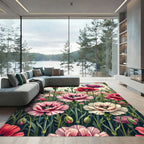 Vibrant Pink Poppy Garden Floral Rug