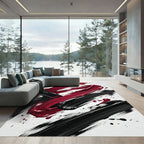 Bold Crimson and Black Abstract Swirl Rug
