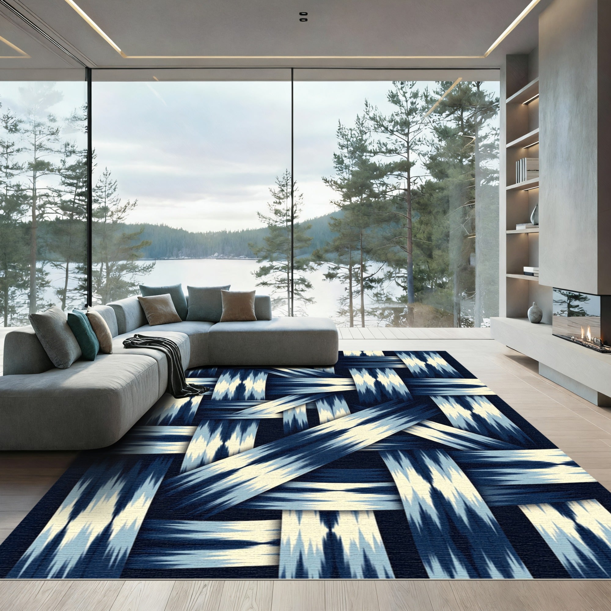 Woven Indigo Diamond Band Rug