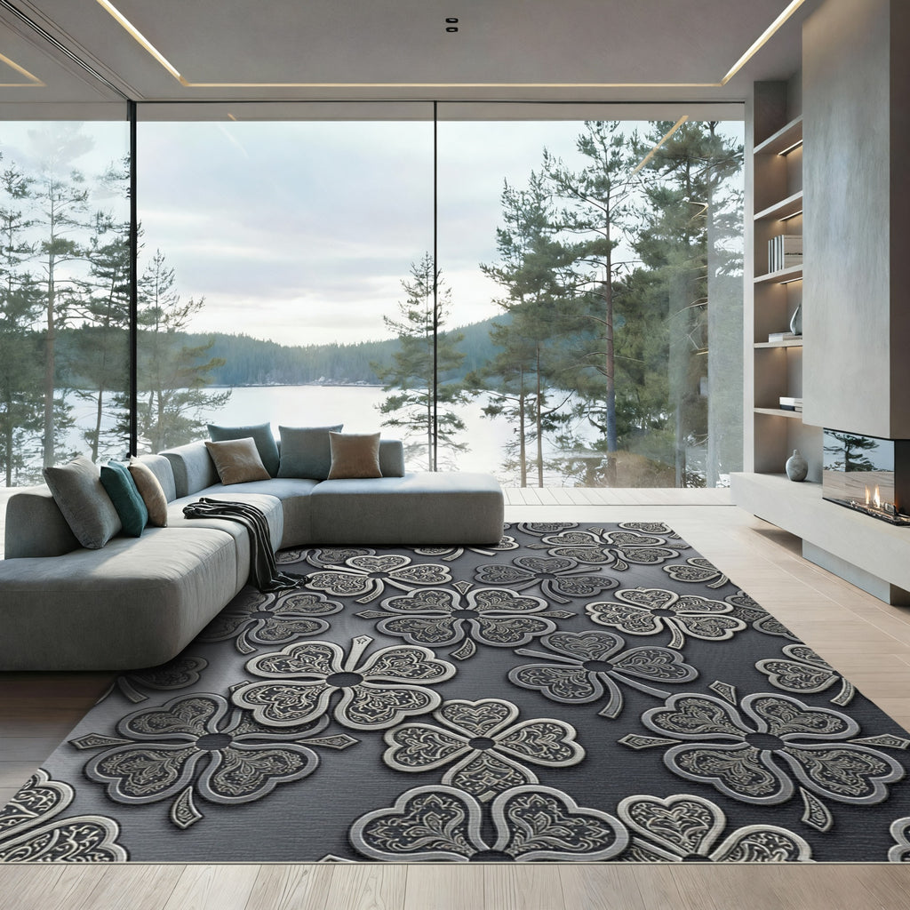 Silver Embossed Clover Medallions Rug