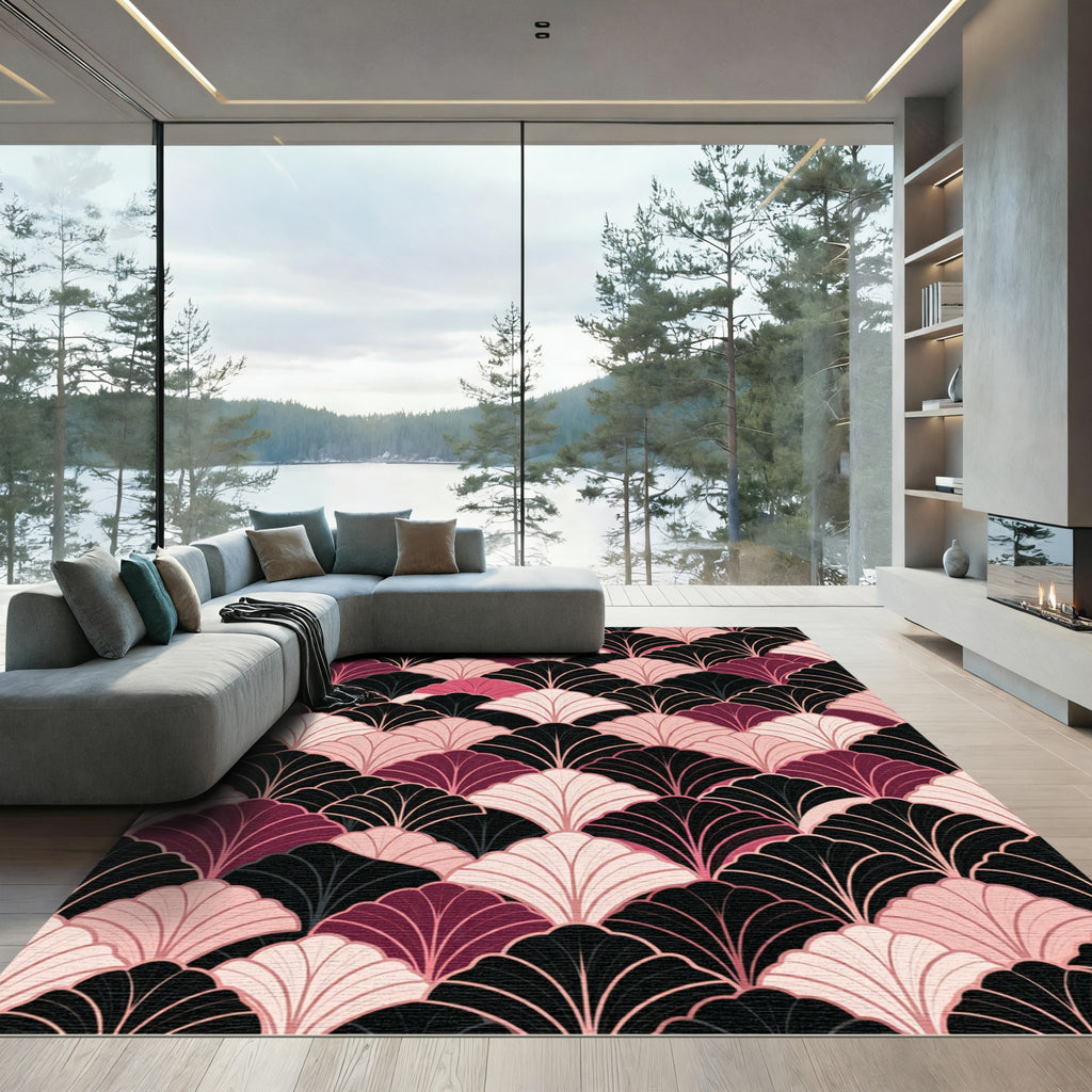 Art Deco Fan Blush Black Rug