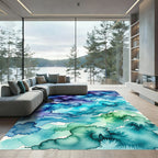 Deep Blue Green Watercolor Sea Ripples Rug