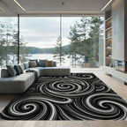 Monochrome Swirl Line Art Rug