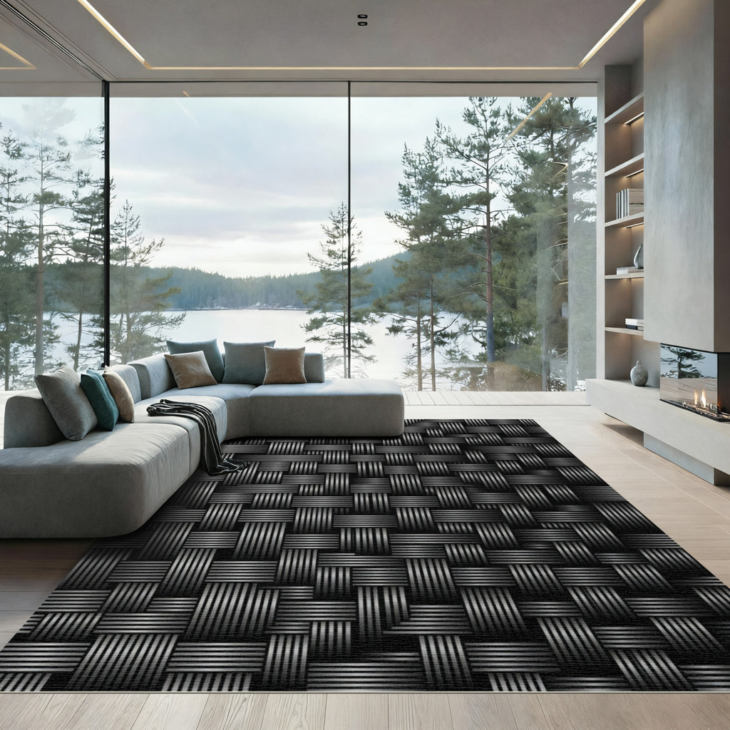 Monochromatic Charcoal Ribbed Woven Weave Rug
