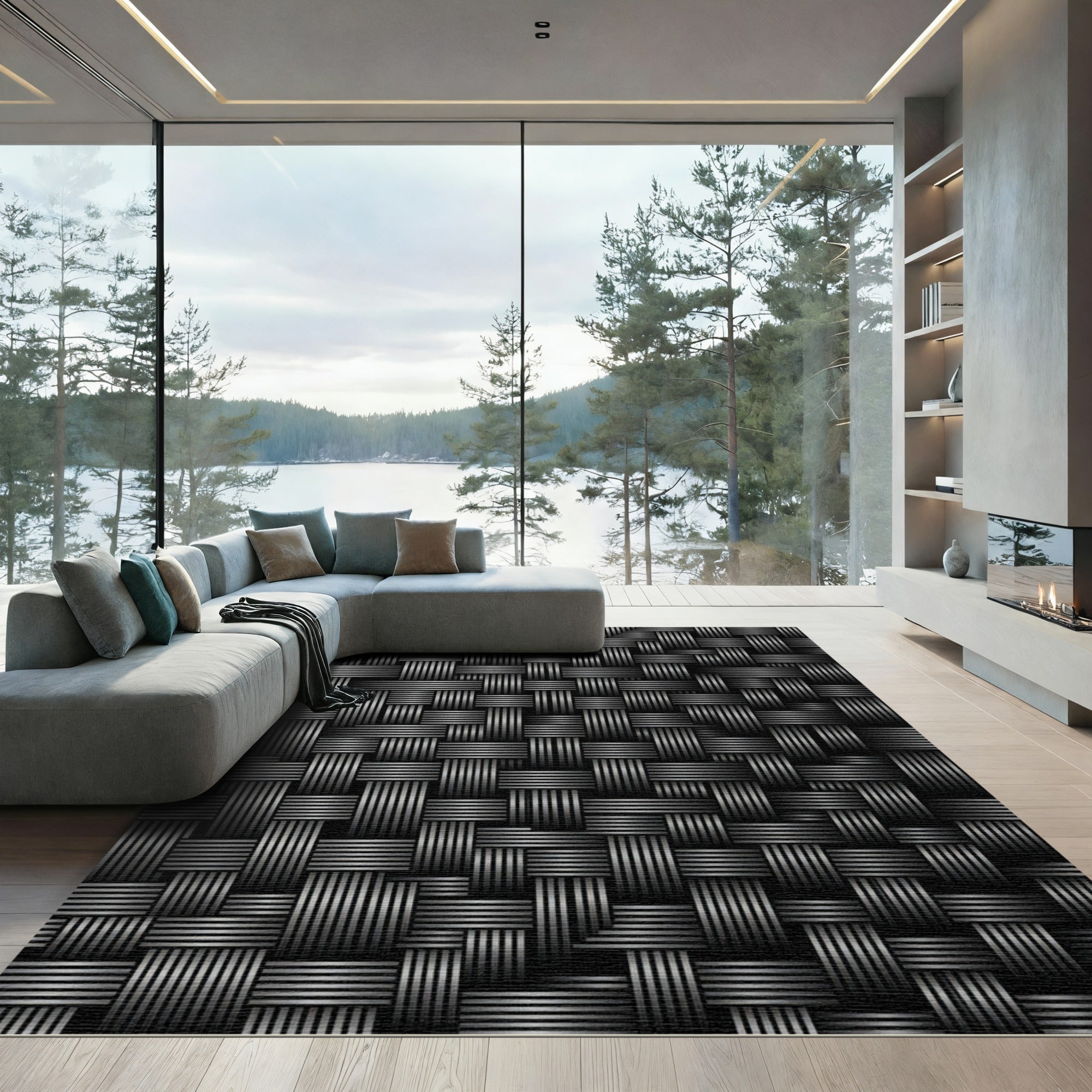 Monochromatic Charcoal Ribbed Woven Weave Rug