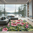 Vibrant Pink Hollyhock Botanical Garden Rug