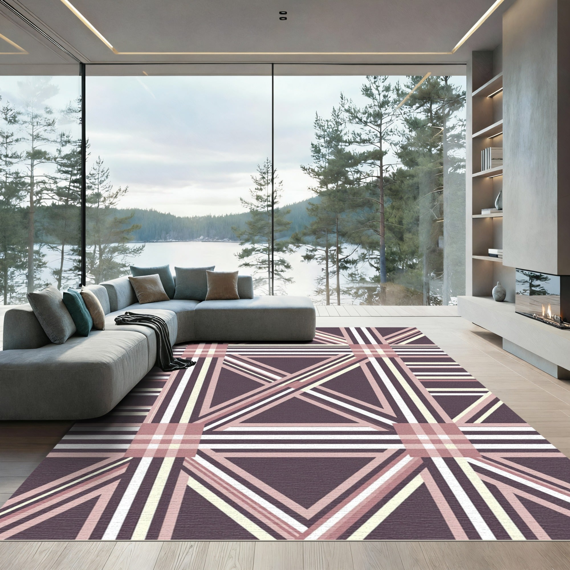 Plum Pink Geometric Plaid Lines Rug