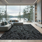 Dark Charcoal Scrollwork Filigree Rug