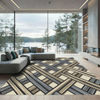 Neutral Gray Tan Woven Lattice Rug
