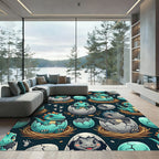 Playful Teal Hatching Dinosaur Illustration Rug