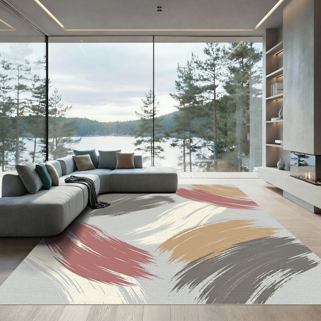 Modern Abstract Painted Earth Tone Swirls Rug