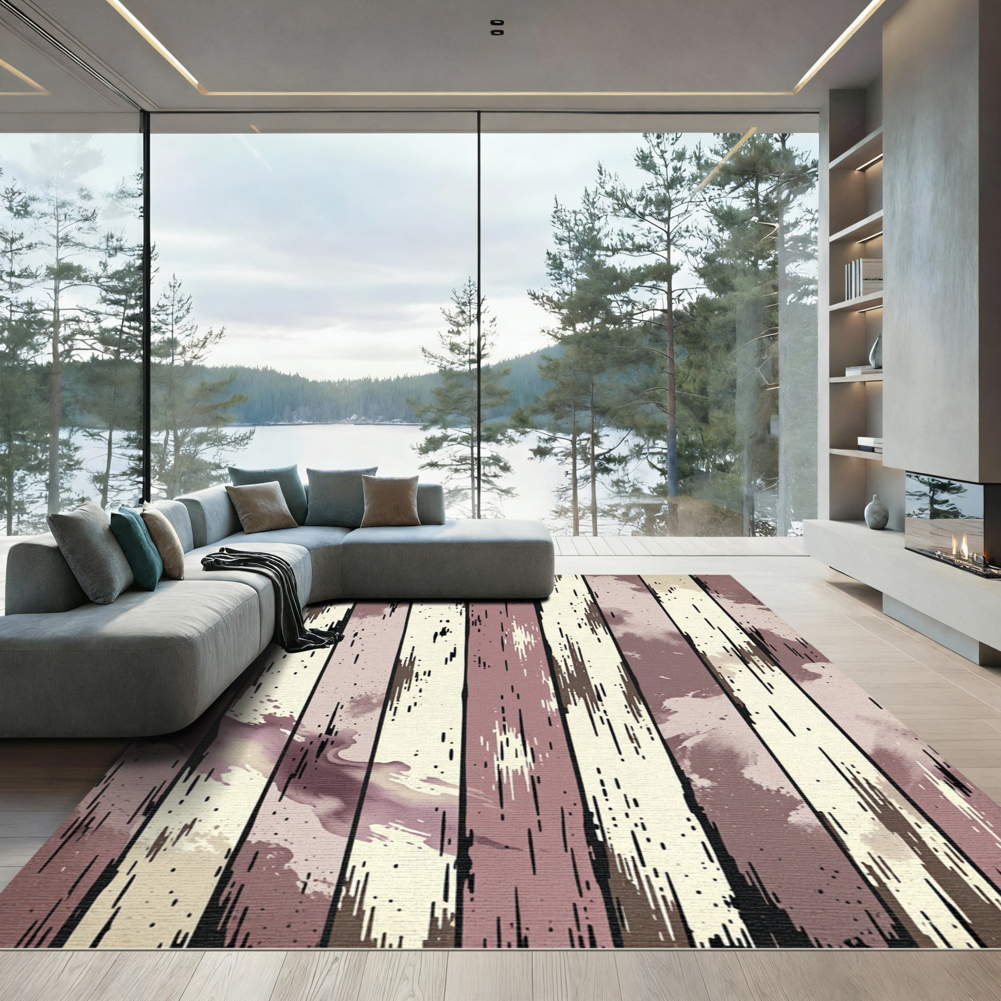 Mauve Abstract Splatter Vertical Stripes Rug