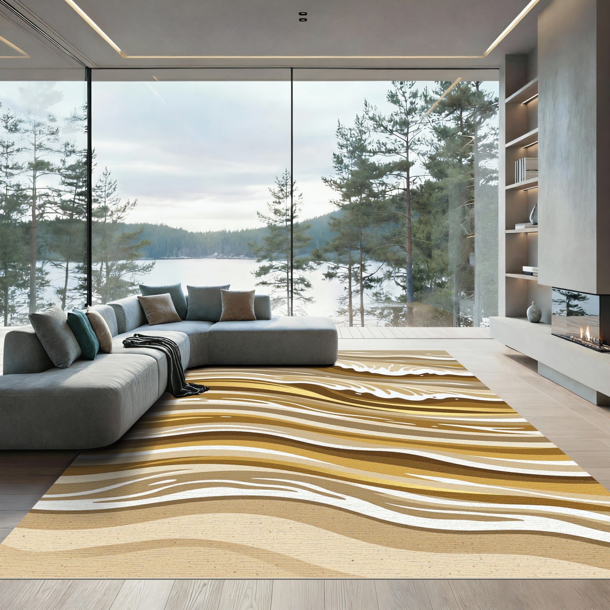 Abstract Golden Wave Earth Tone Waves Rug