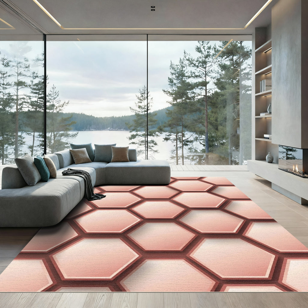 Blush Pink Hexagonal Overlay Rug
