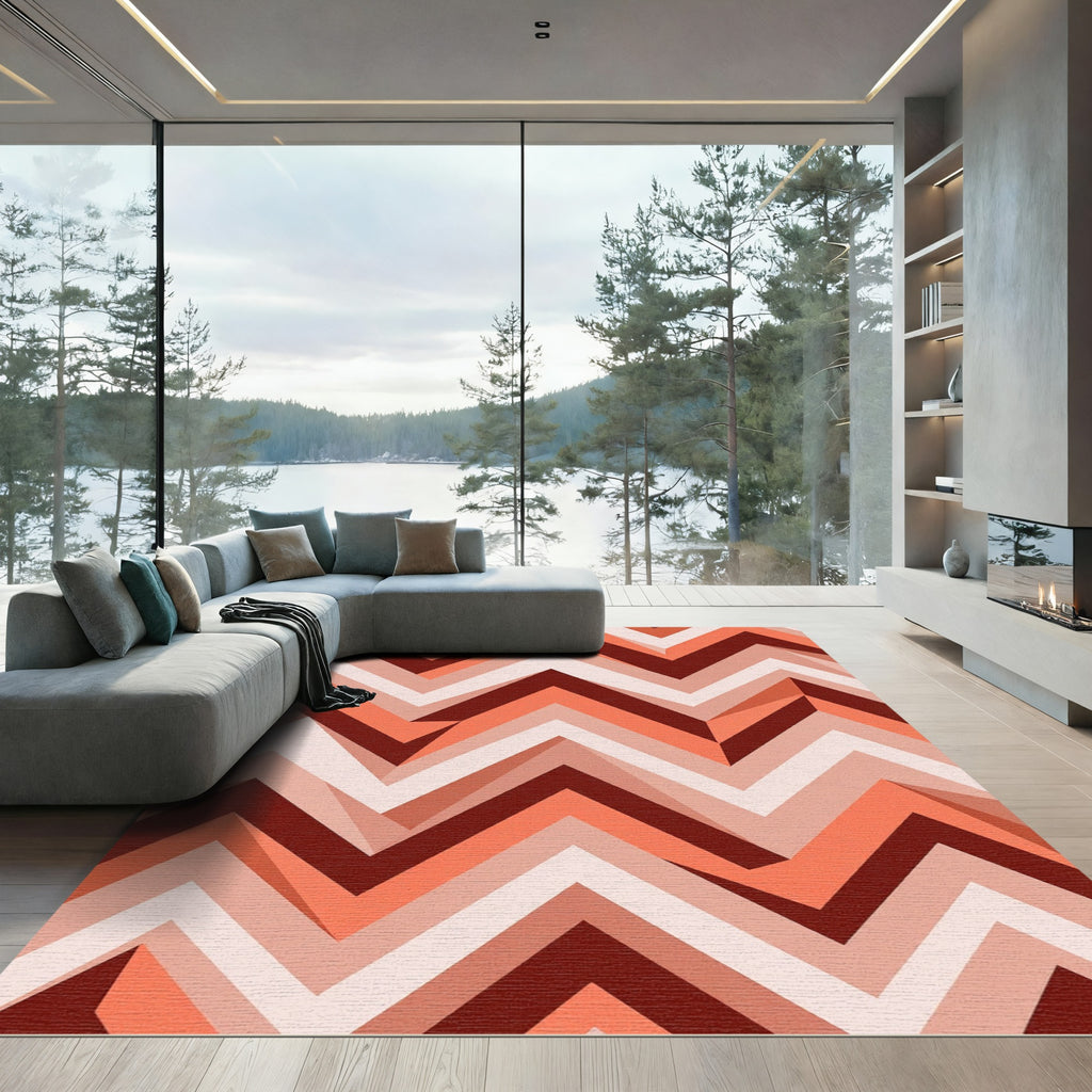 Terracotta Geometric Chevron Blanket Stitch Rug