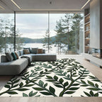 Deep Emerald Vines Over Cream Rug