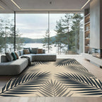 Minimalist Dark Tropical Palm Leaf Area Rug