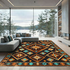 Geometric Starry Navy and Amber Mosaic Rug