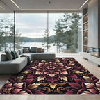 Crimson and Gold Floral Mandala Rug