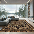 Dark Brown Floral Paisley Turtle Medallion Rug