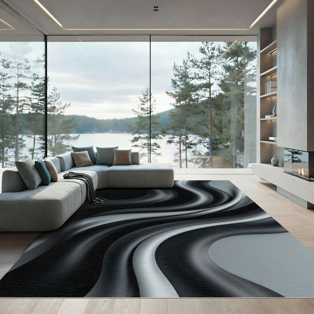 Monochromatic Drape Abstract Waves Rug