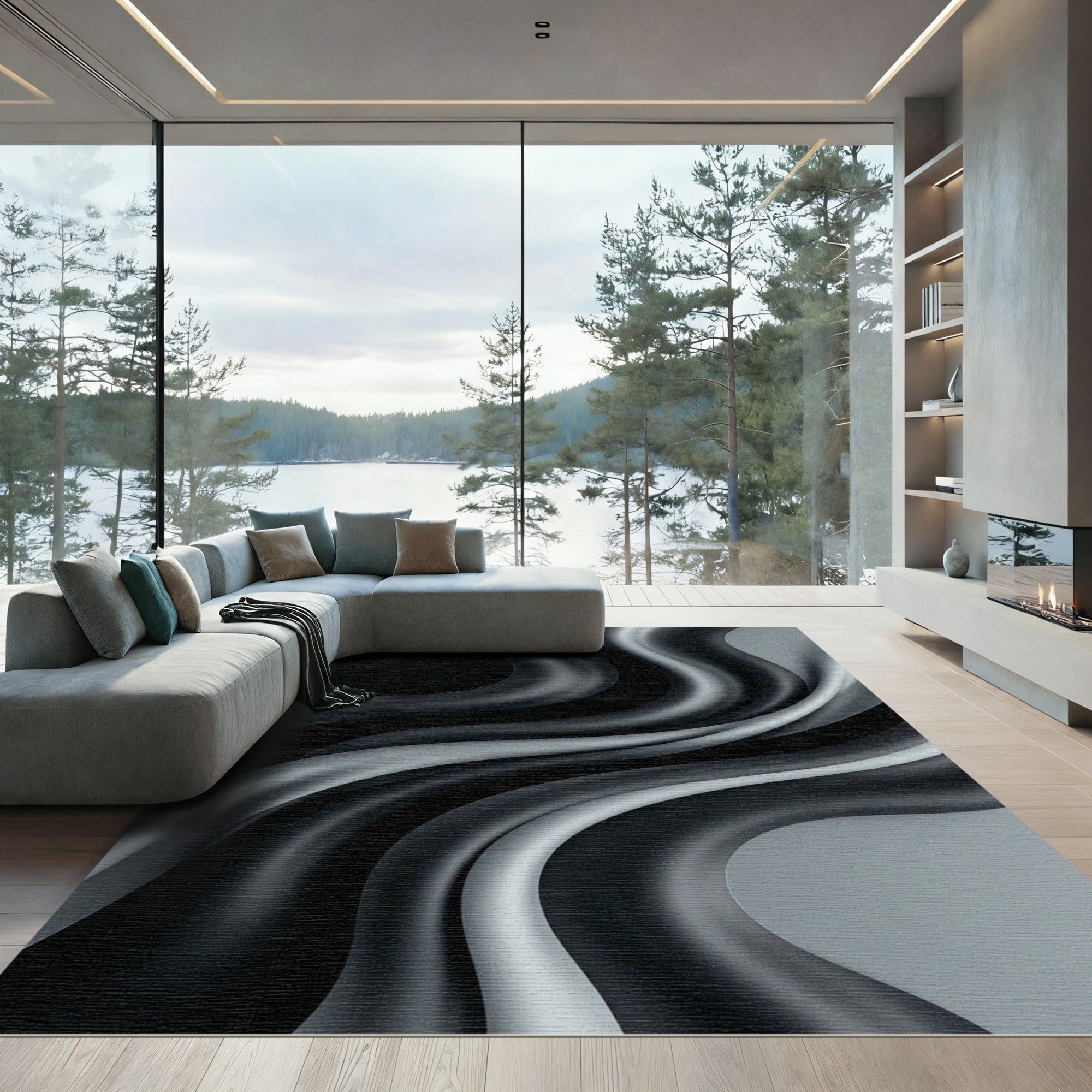 Monochromatic Drape Abstract Waves Rug