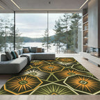 Geometric Sunburst Hexagonal Olive Rug
