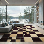 Tuscan Yellow Burgundy Geometric Squares Rug