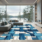 Woven Blue White Textured Stripe Rug