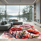 Vibrant Red Pink Watercolor Poppy Field Rug