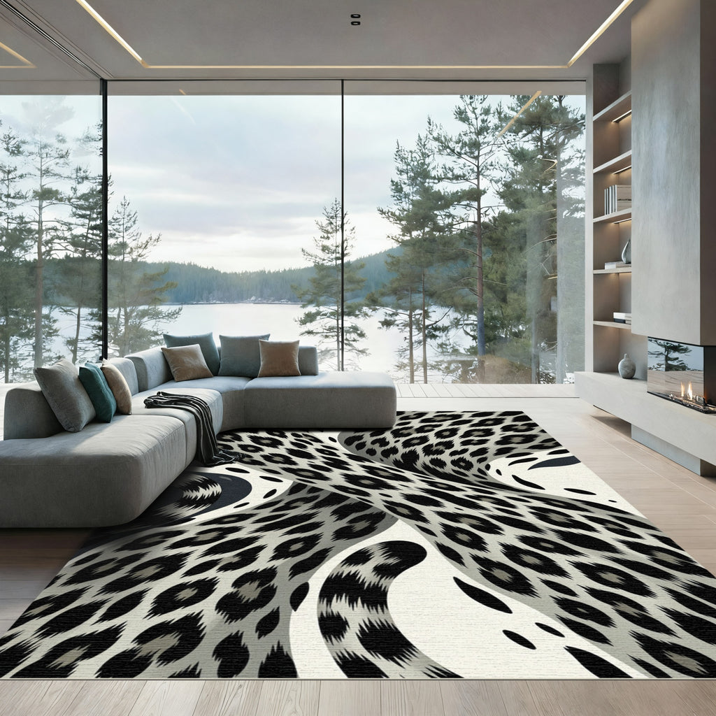 Monochromatic Leopard Swirl Abstract Rug