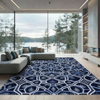 Deep Blue Geometric Fern Lattice Rug
