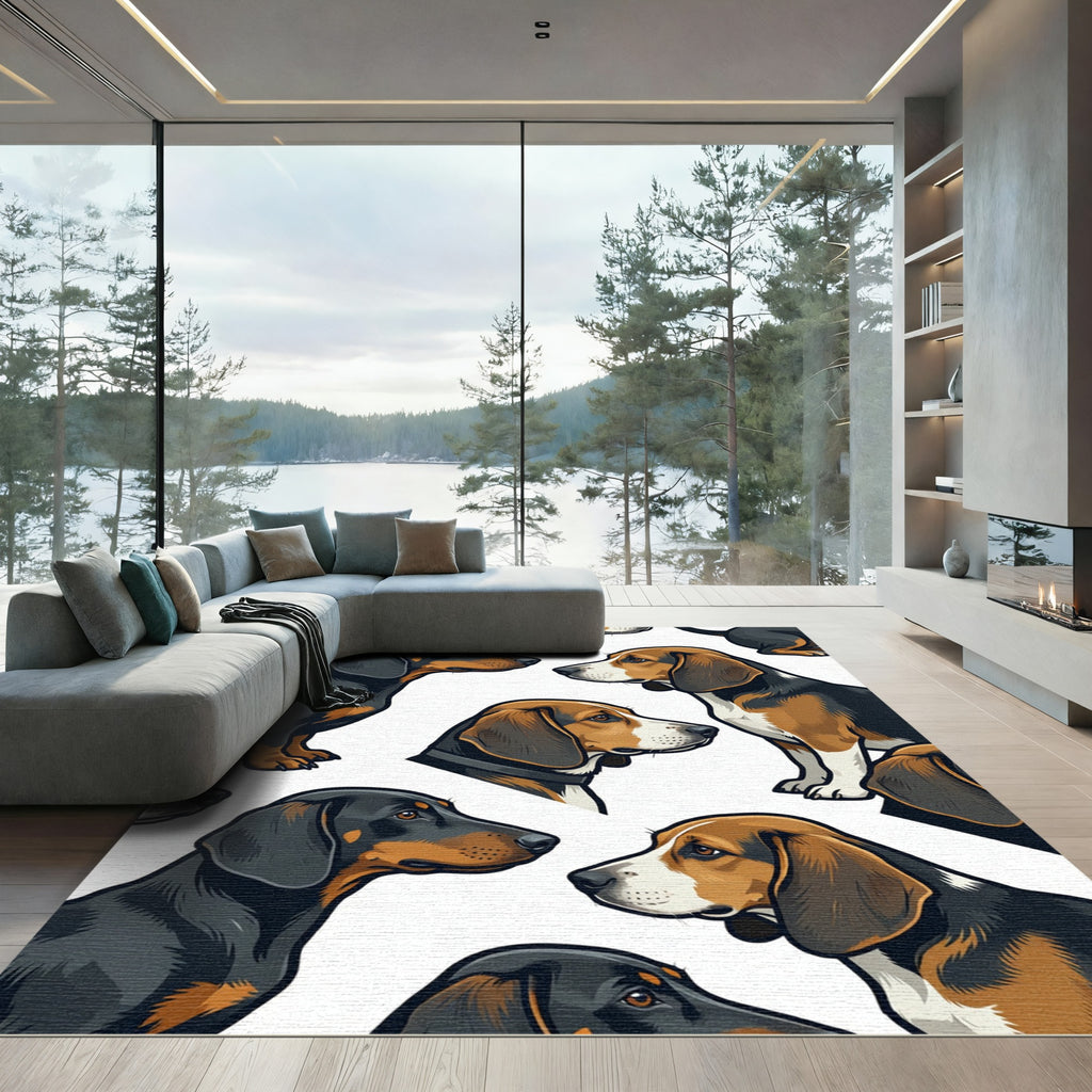 Charming Beagle and Dachshund Hound Illustration Rug