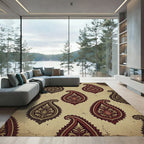 Earthy Burgundy Paisley Floral Scroll Rug