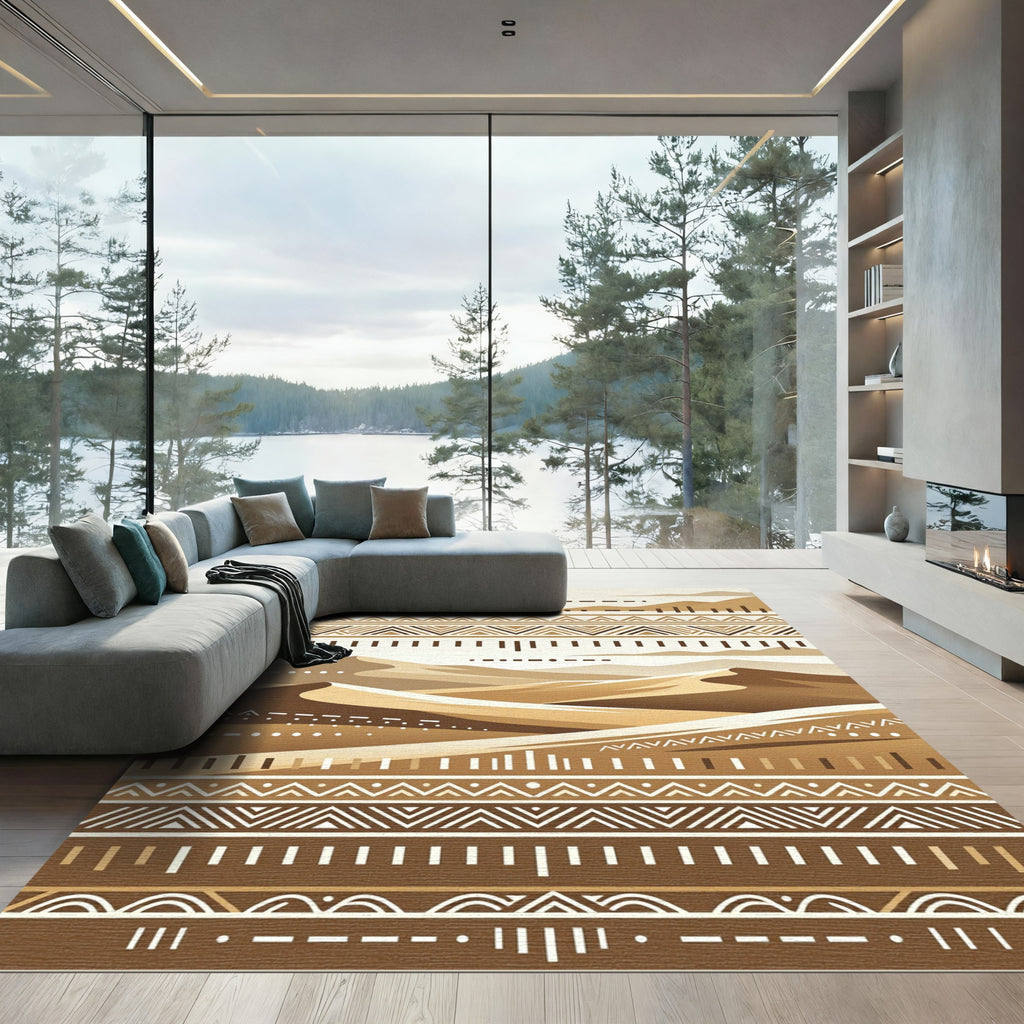Earthy Dune Savannah Geometric Lines Rug