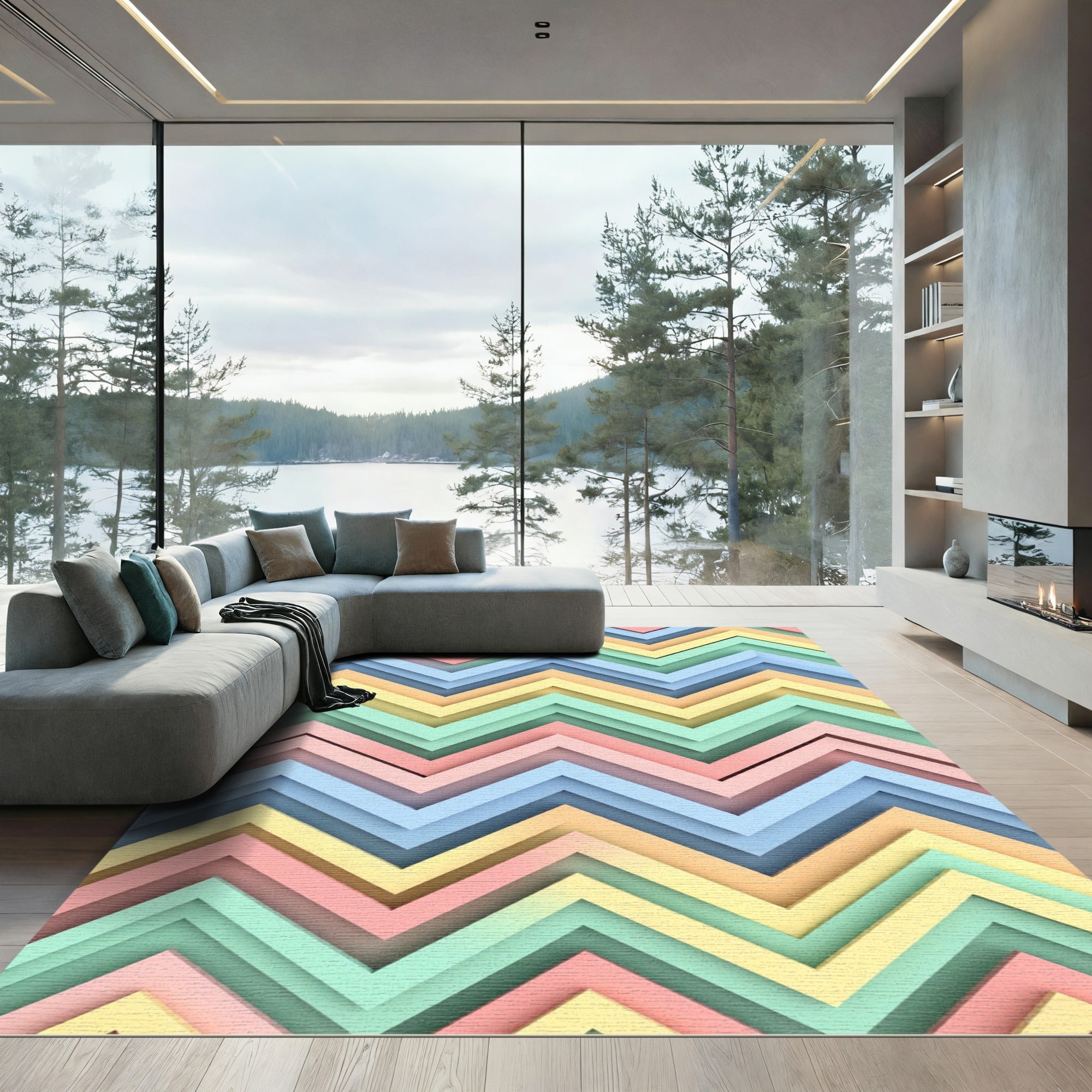 Pastel Chevron Geometric Multi Color Rug