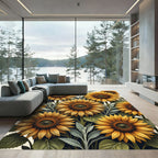 Lush Golden Sunflower Botanical Illustration Rug