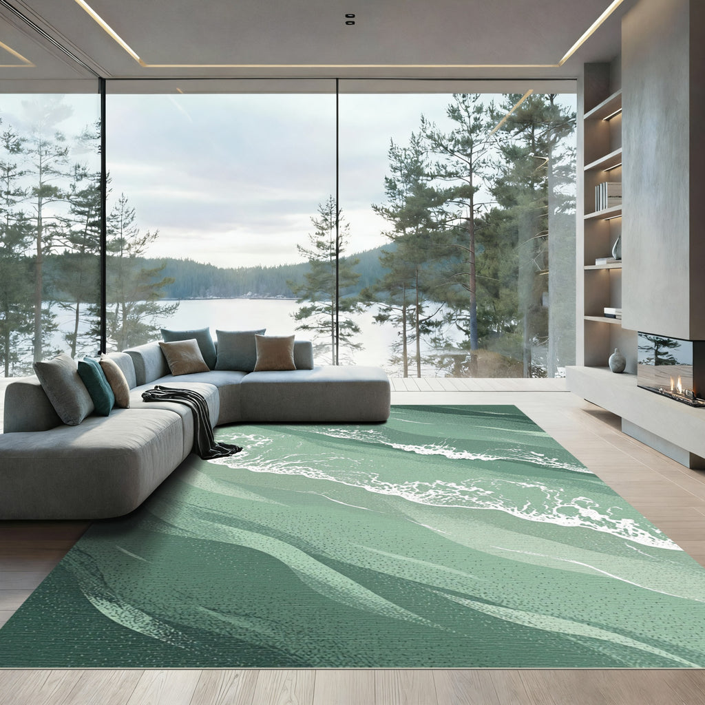 Sage Green Abstract Ocean Wave Ripples Rug
