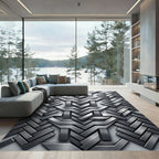 Metallic Silver Architectural Geometric Interlocking Rug