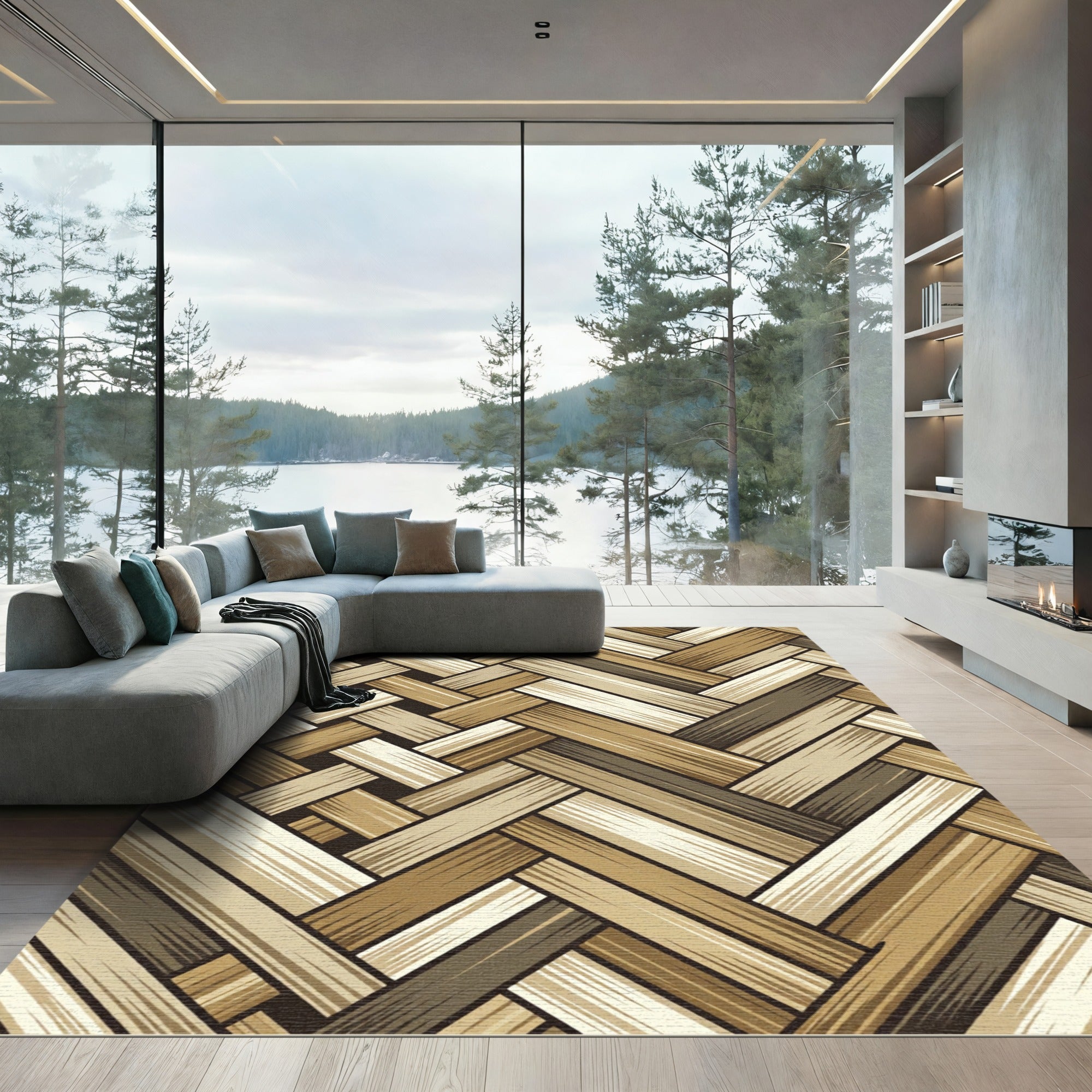 Earthy Tones Woven Herringbone Rug