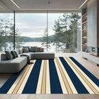 Navy Blue and Gold Classic Striped Rug