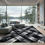 Modern Metallic Silver Woven Interlocking Texture Rug