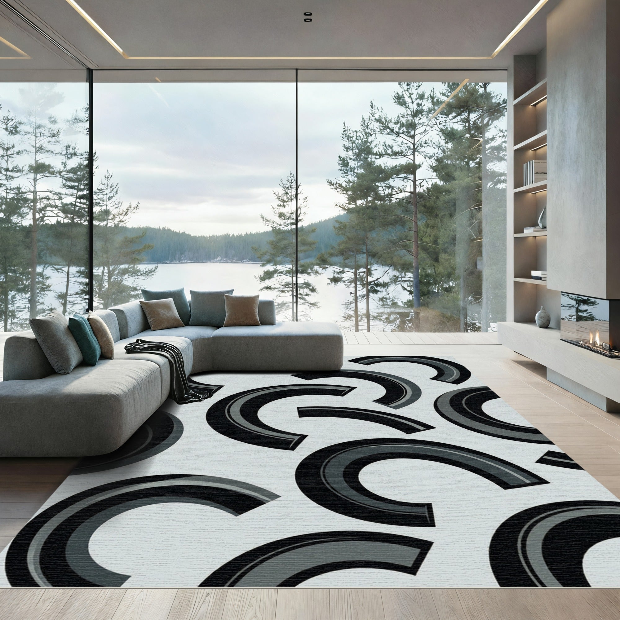 Modern Black Crescent Arch Rug