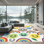 Cheerful Rainbow Smiley Faces Playful Rug