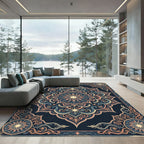 Midnight Blue Floral Star Medallion Rug