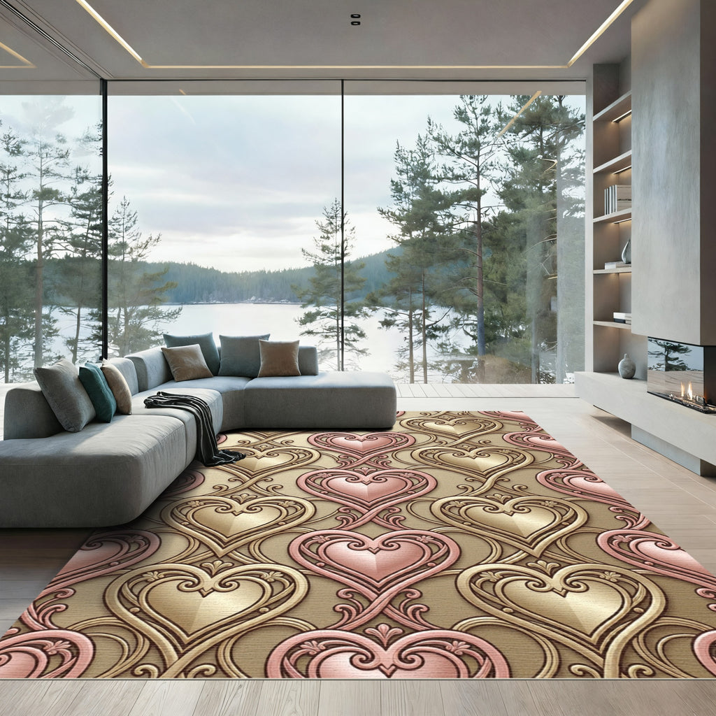Ornate Rose Gold Heart Filigree Rug