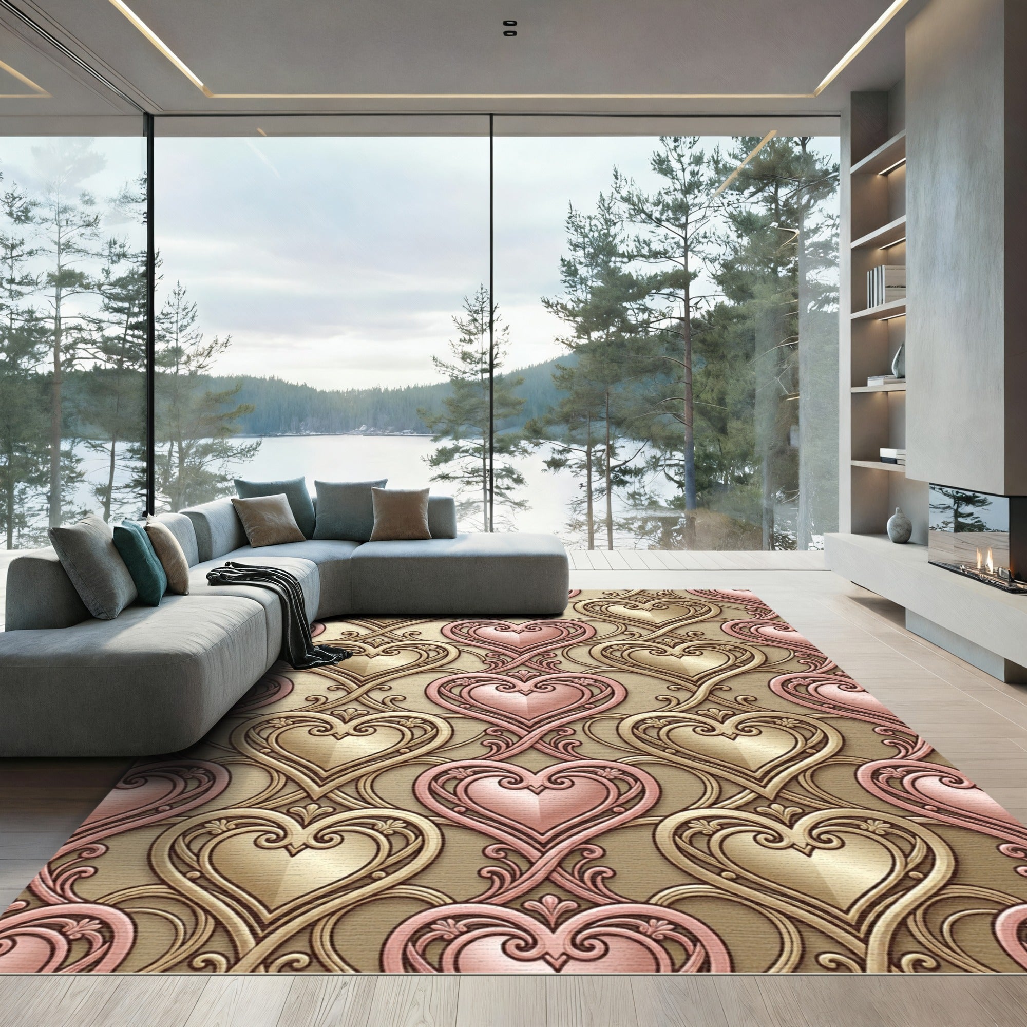 Ornate Rose Gold Heart Filigree Rug