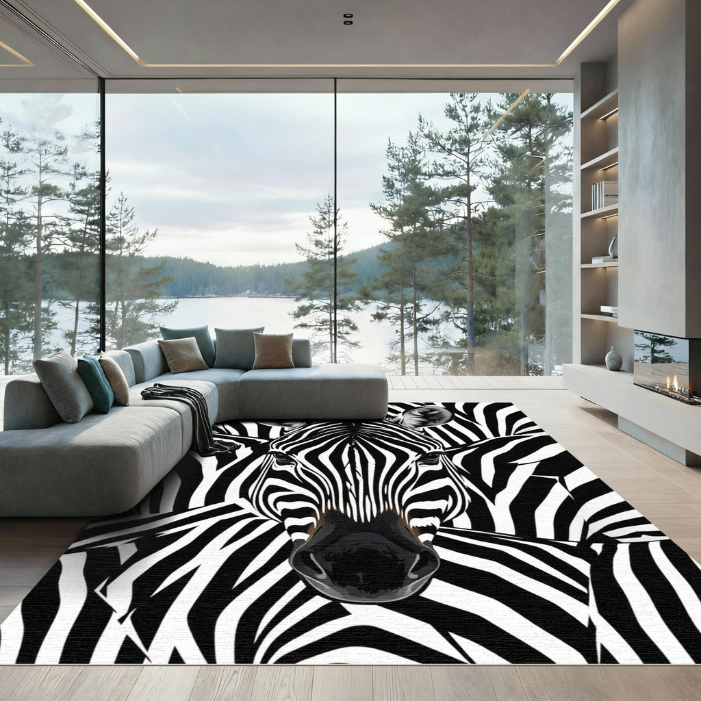 Striking Zebra Head Black White Stripes Rug
