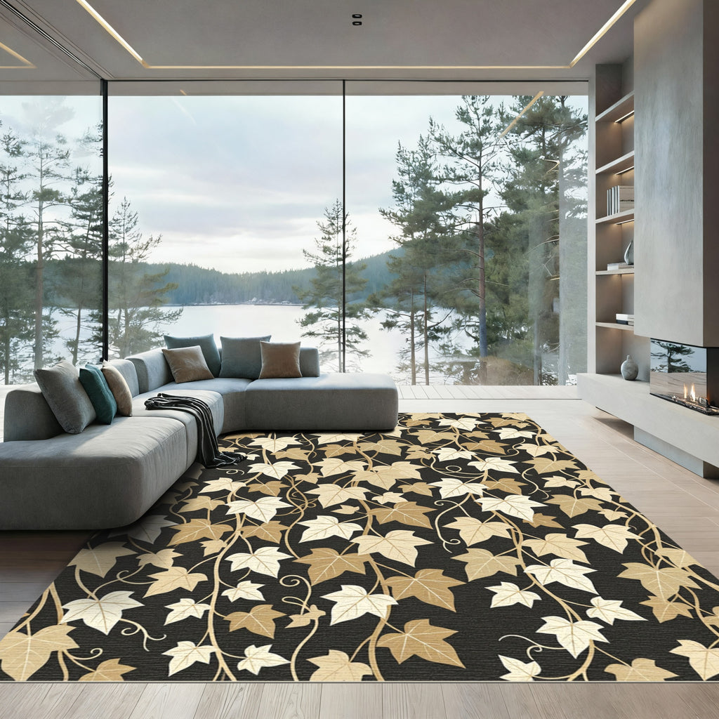 Golden Brown Ivy Vine Textured Rug